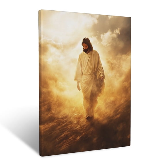CozyNet Jesus Walking Through Glowing Clouds Serene Figure Radiating Divine Peace And Love Wall Art Prints With Frame Canvas Perfect for Living Room & Bedroom, Ready to Hang, Wall Decor 12"x16"