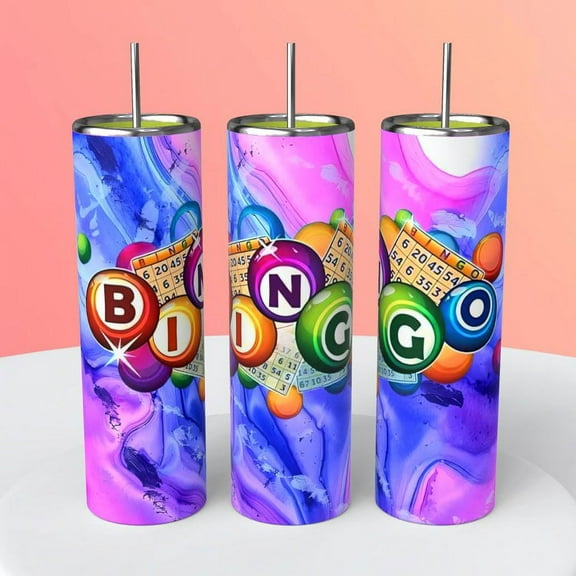 BINGO number balls colorful 20 ounce skinny Metal tumbler Gift