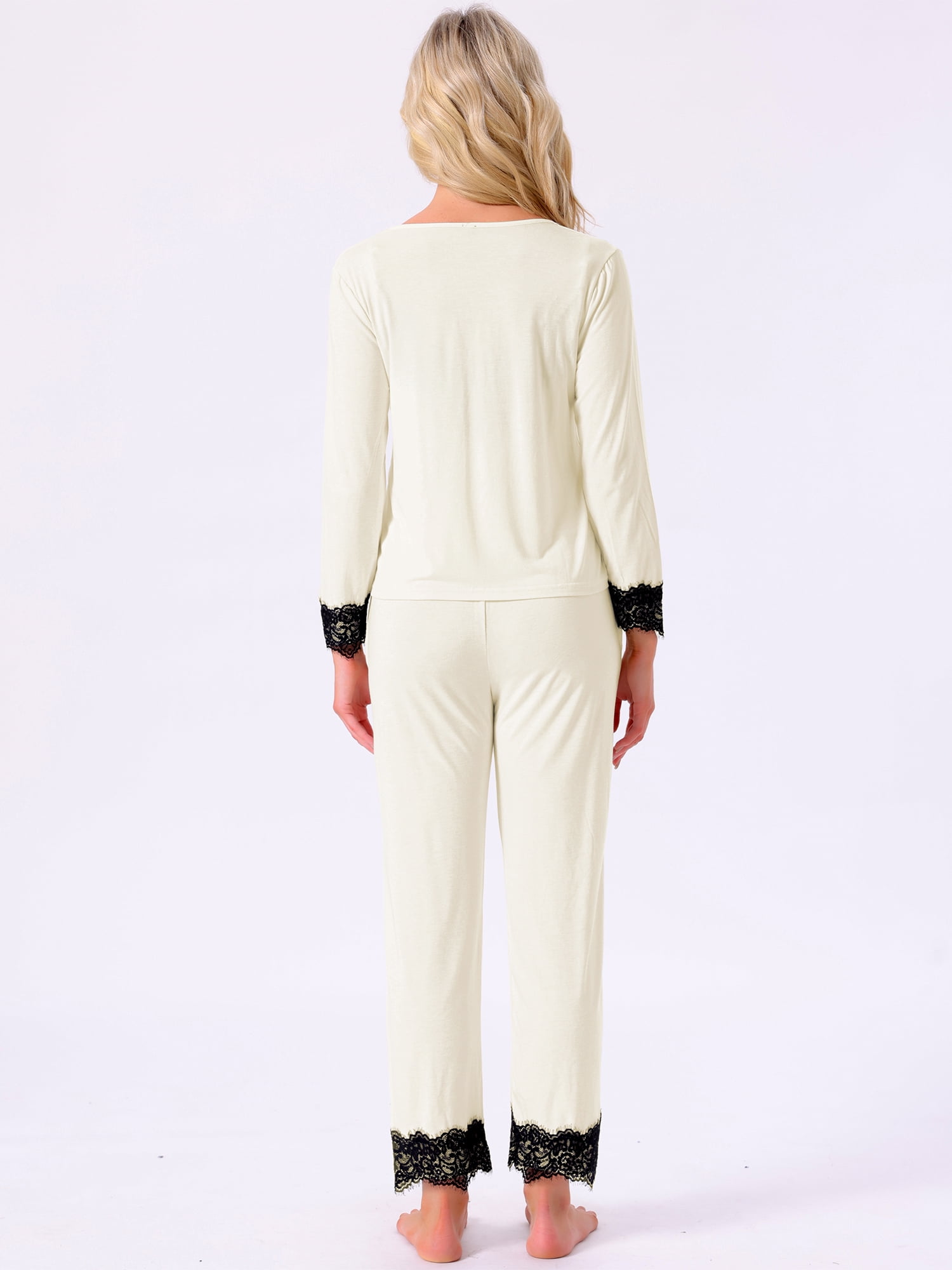 DARING DIVA Women's Loungewear Lace Cami Pajama Set with Pockets Cardigan S White