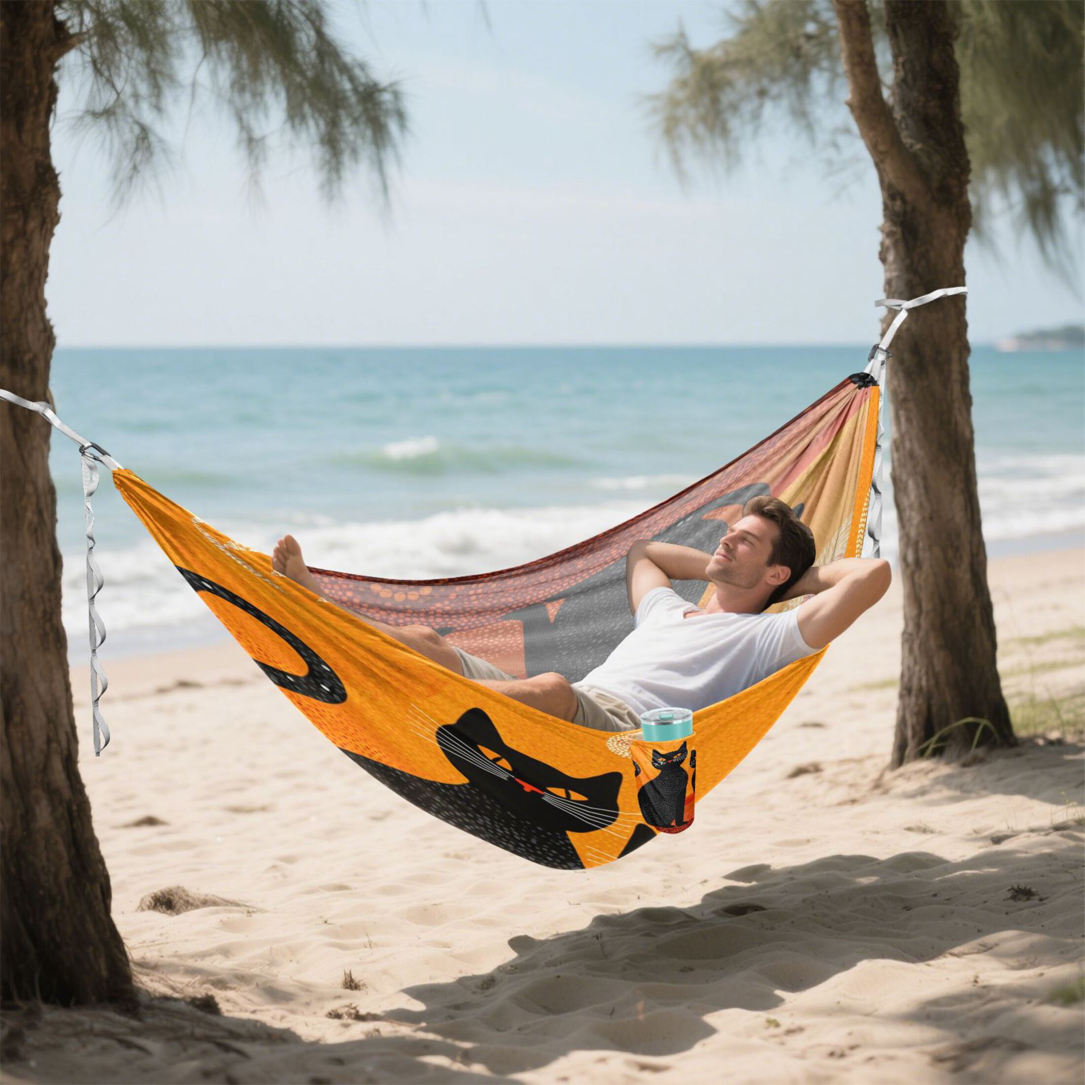 Hammock Camping Hammock Nylon Portable Hammock Travel Camping Hammock Two Black Cats Silhouette