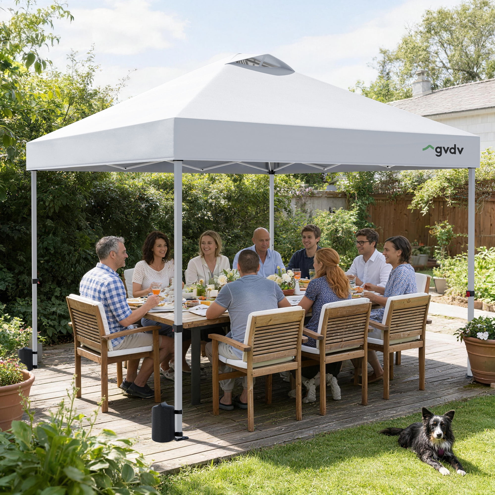 GVDV 10x10 Pop up Commercial Canopy Tent, Waterproof & Portable Outdoor Shade with Air Vent, Wheeled Bag, White