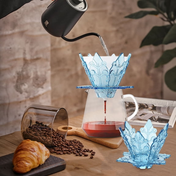 FHBVT Transparent Coffee Dripper Set Reusable Pour Over Filter Cup Snowflake Pattern Foldable Portable Slow Brewing Tool with Filter Paper Spoon Brush for Home Camping Travel 4.3 Inch