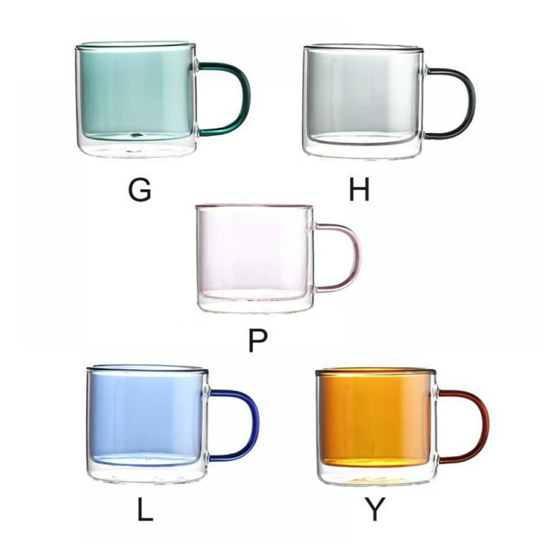 Multi-colors Glass Coffee Mug with Handle, Double Wall Glass Coffee Cups,  Coffee Glasses Cups for Cappuccino Latte Espresso Americano 250ml, Blue