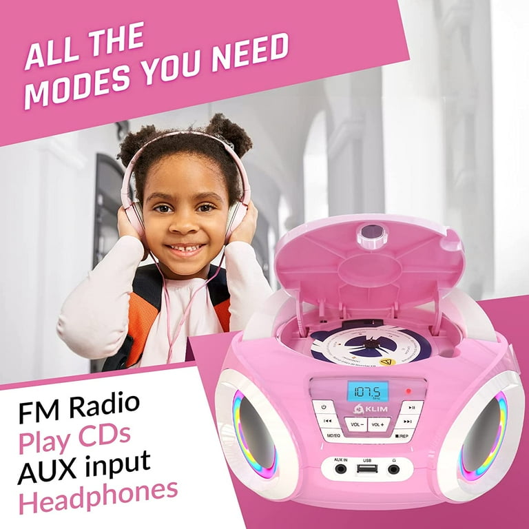 KLIM Candy Kids Portable Boombox, Pink CD Player and FM Radio with