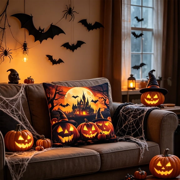 Pandiboks Halloween Decorative Pillow Covers 18x18in Couch Pillow Covers Multicolor Autumn Polyester Pumpkin Square for Family Room、Outdoor
