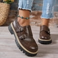 thumbnail image 6 of Wensltd Women British Style Loafers Solid Color Round Toe Chunky Shoes Women Wide Width Shoes, 6 of 8