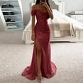 thumbnail image 2 of oqasdz Women Prom Dress Party Dress Sequin Dress Maxi Dress Short Sleeve Solid Color Fall Off Shoulder Fashion Winter Dress Wedding Guest Evening Party Dress Fashionable Female Dailywear, 2 of 5