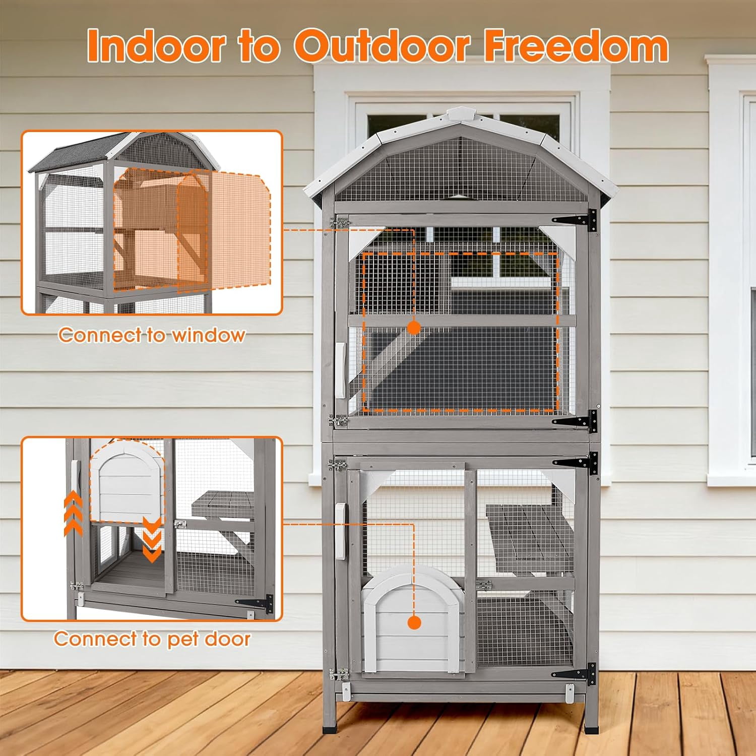 Petsblublu 71"H Outdoor Cat Enclosure Wooden Cat House 4 Tiers with Removable Floor