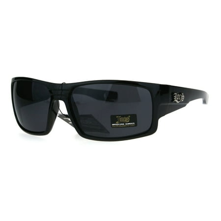 Locs Mens Gangster Oversize Rectangular Cholo Warp Plastic Sunglasses Shiny Black