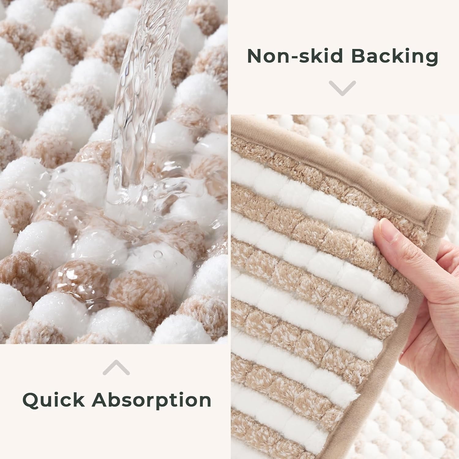 FRESHMINT Chunky Ombre Chenille Bathroom Rug 20''x32'', Water Absorbent Soft Bath Rugs for Bathroom Floor, Thick Non Slip Bath Mat Washable Quick Dry Shower Mats, Beige and White