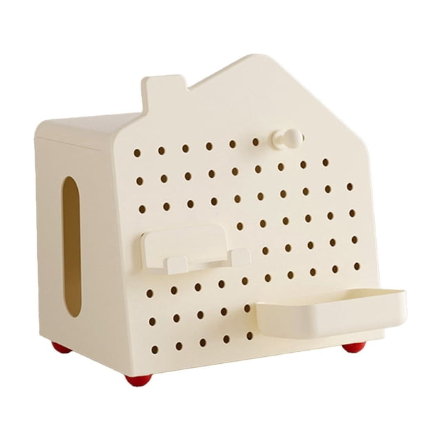 Pegboard House Tissue Box and Desktop Organizer, Multipurpose Storage Rack with Drawer and Dividers for Living Room, Home Office, Bedroom, Bathroom