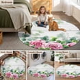 thumbnail image 5 of Spring Pink Roses Round Area Rug 5Ft Washable Circle Rugs for Living Room Bedroom, Pastoral Eucalyptus Leaves Gray Wooden Non-Slip Carpet Floor Mats Indoor Outdoor Carpet Runner Aesthetic Home Decor, 5 of 8
