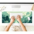 thumbnail image 4 of Cute Pastel Mint Green Forest Sage Desk Mat Anime Large Gaming Mouse Pad XL, Aesthetic Sunrise Laptop Computer Keyboard Mouse Mat, Women Office Desk Decor Cover Mat with Stitched Edges 31.5"x11.8", 4 of 6