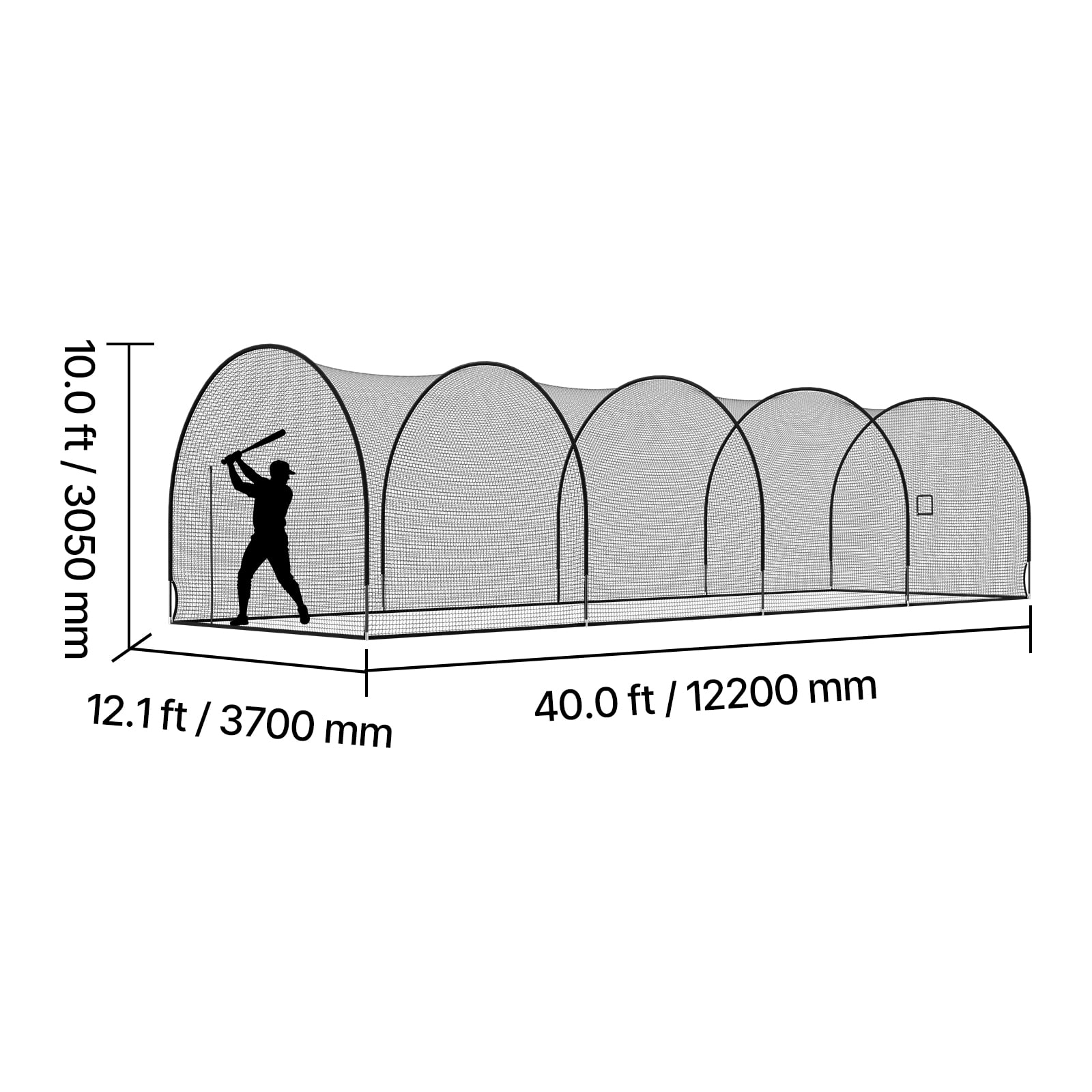 KFFKFF Portable Baseball Batting Cage, 40.0 x 12.1 x 10.0 FT Freestanding Design, Durable 4-Ply Knotless Polyester Net with Pitching Machine Opening, Suitable for Indoor and Outdoor Use