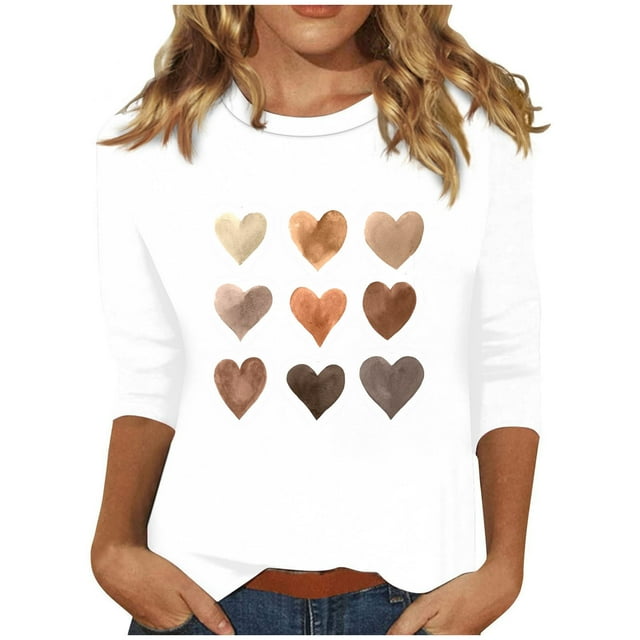 T-Shirts pour Femmes, Chemisiers pour Femmes, T-Shirt Imprimé de Mode pour Femmes à Manches 3/4 Blouse à Col Rond Décontractée, Blouse pour Femmes, Chemisiers pour Femmes à Manches 3/4