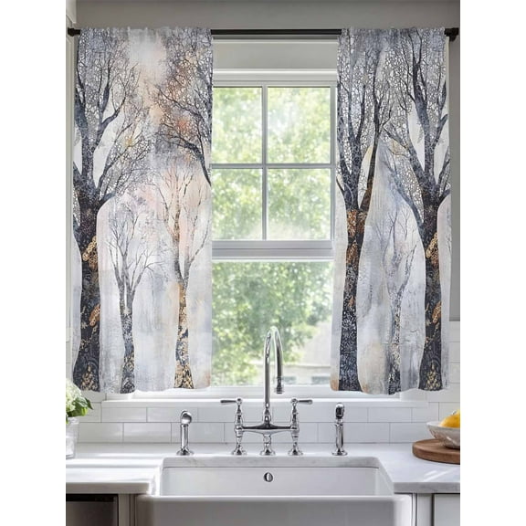 Black Grey Tree Sheer Curtains for Living Room Bedroom Vintage Abstract Boho Trunk Branch Sheer Curtains 63 Inch Long 2 Panels Set Light Filtering Curtain Window Treatments Drapes for Dining Room