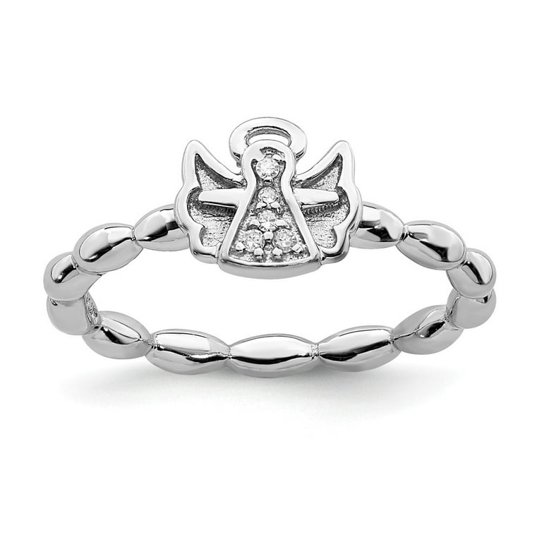 Sterling Silver Stackable Expressions Diamond Angel With Halo Ring Sterling Silver Stackable Expressions Diamond Angel With Halo Ring