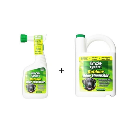 Simple Green Outdoor Odor Eliminator For Pets Dogs 32 Ounce Hose End Sprayer and 1 Gallon Refill - Non-Toxic Ideal for Artificial Lawns and