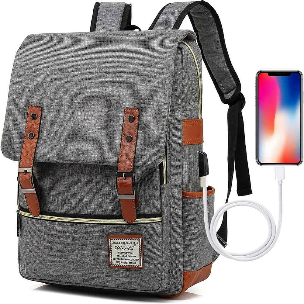 Vintage Laptop Backpack with USB Charging Port Elegant Water  display picture 3