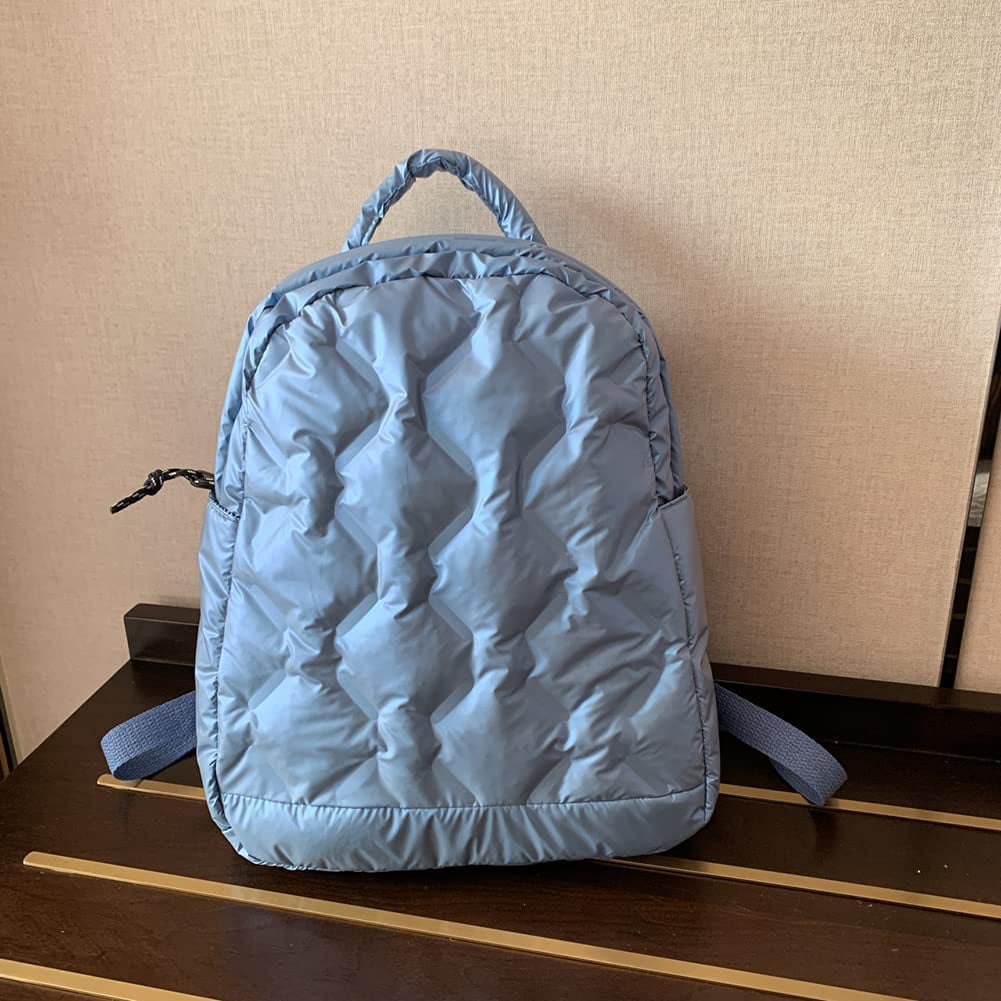 Winter Warm Space Down Backpack Nylon Rhombic Lattice College School  Backpack Fashion Quilted Cotton-Padded Female Travel Bags