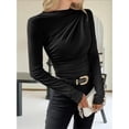 thumbnail image 3 of Pleated slim long-sleeved top bodysuits, 3 of 4