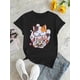 thumbnail image 2 of Camiseta gráfica Chic Cat Sipping Tea para mujer: cómoda y casual, de manga corta y cuello redondo, de algodón elástico, lavable a máquina, no transparente, ideal para todas las estaciones, ideal para, 2 of 6
