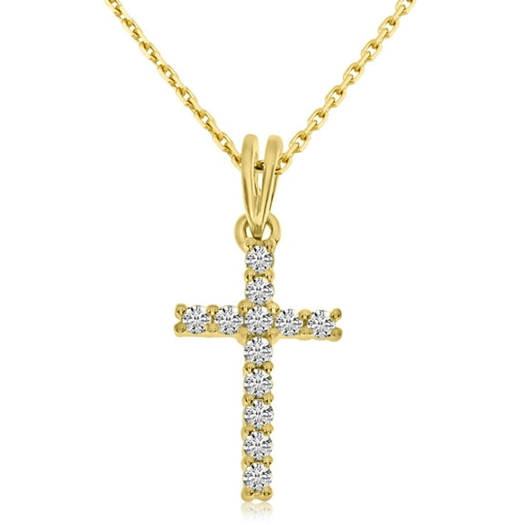14K Yellow Gold Diamond Cross Pendant