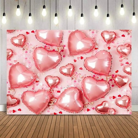 Image of Pink heart balloons birthday backdrop Valentine s Day Newborn Kids Cake Smash Photo Background Women s Birthday Decoration