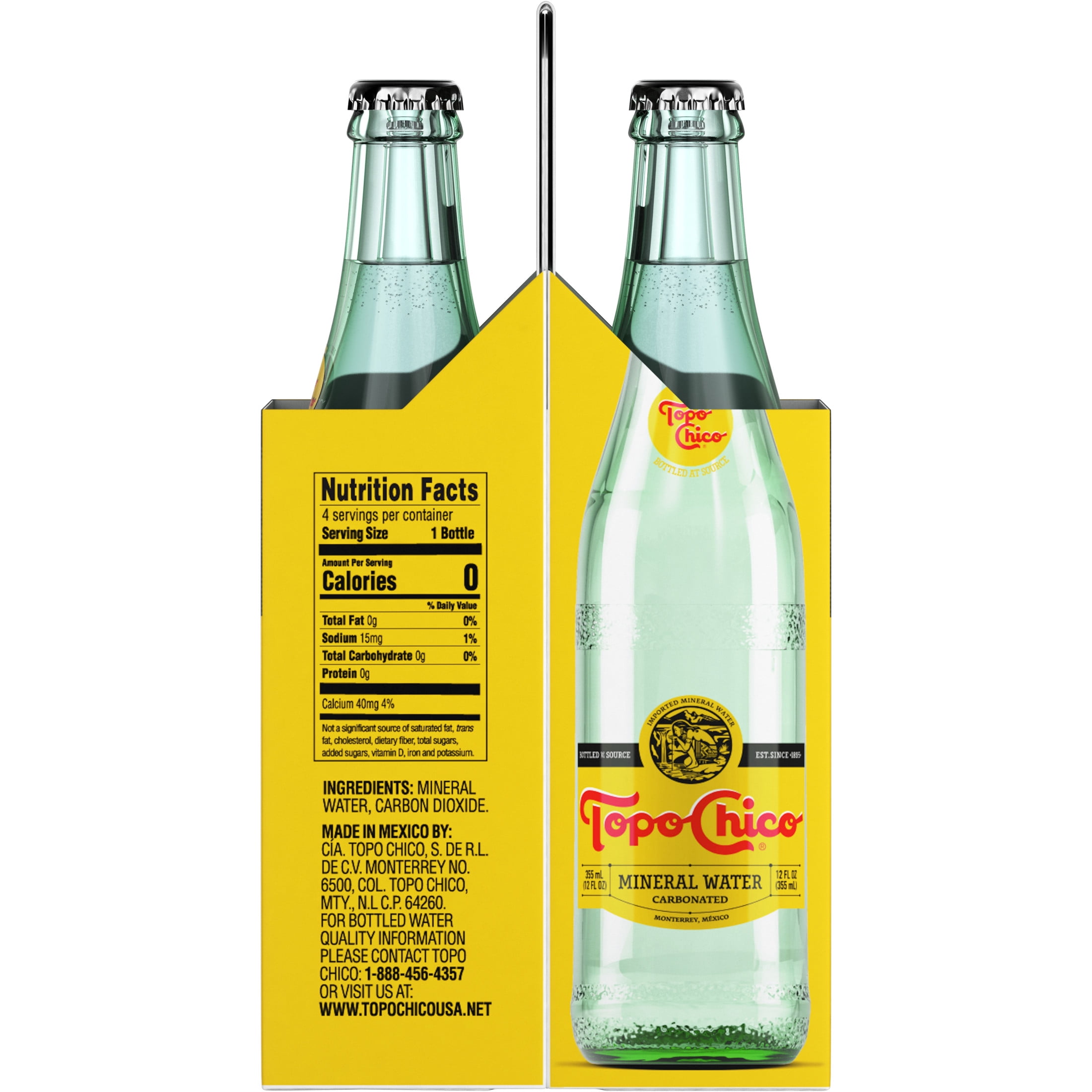 Topo Chico Sparkling Mineral Water Glass Bottles, 12 fl oz, 4 Pack