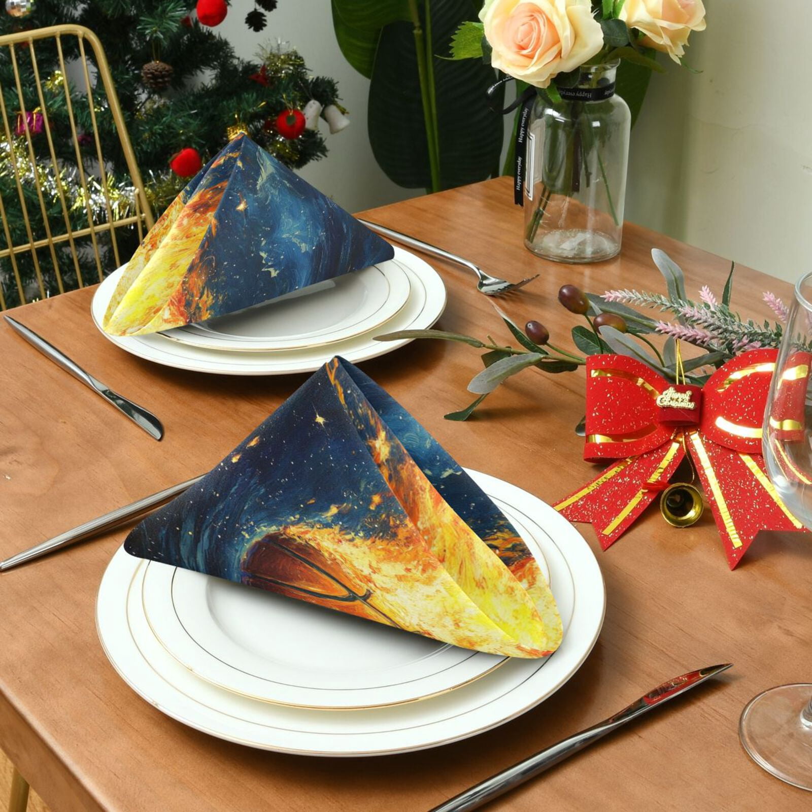 JSTEL Basketball Starry Sky Cloth Napkins Set of 6, 20x20 Inch Washable and Reusable Napkin for Decoupage Dinner Party Everyday Use