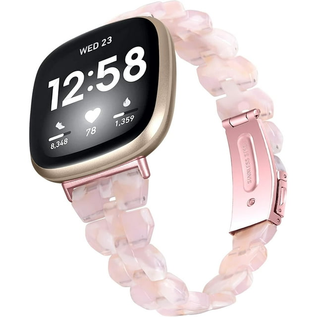 Bracelet de Montre en Résine Compatible pour Fitbit Versa 4/Versa 3/Sense 2/Sense, Bracelets de Remplacement, Sangle de Poignet Ajustable avec Boucle en Métal et Acier Inoxydable pour Fitbit Sense 2/Versa 4 pour Femmes Hommes