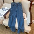thumbnail image 3 of YDFCWXW Women's Street Style Pants, High Waisted Loose Fit Straight Baggy Denim Trousers (Blue, XL), 3 of 3