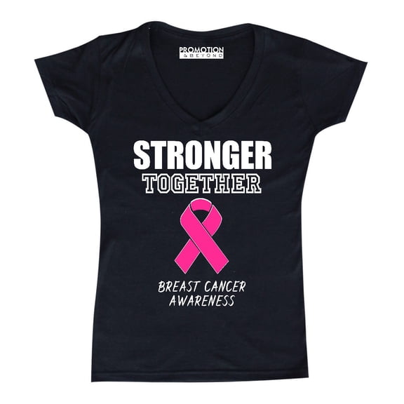 Promotion & Beyond Stronger Together Breast Cancer Awareness Women's V-neck, S, Black