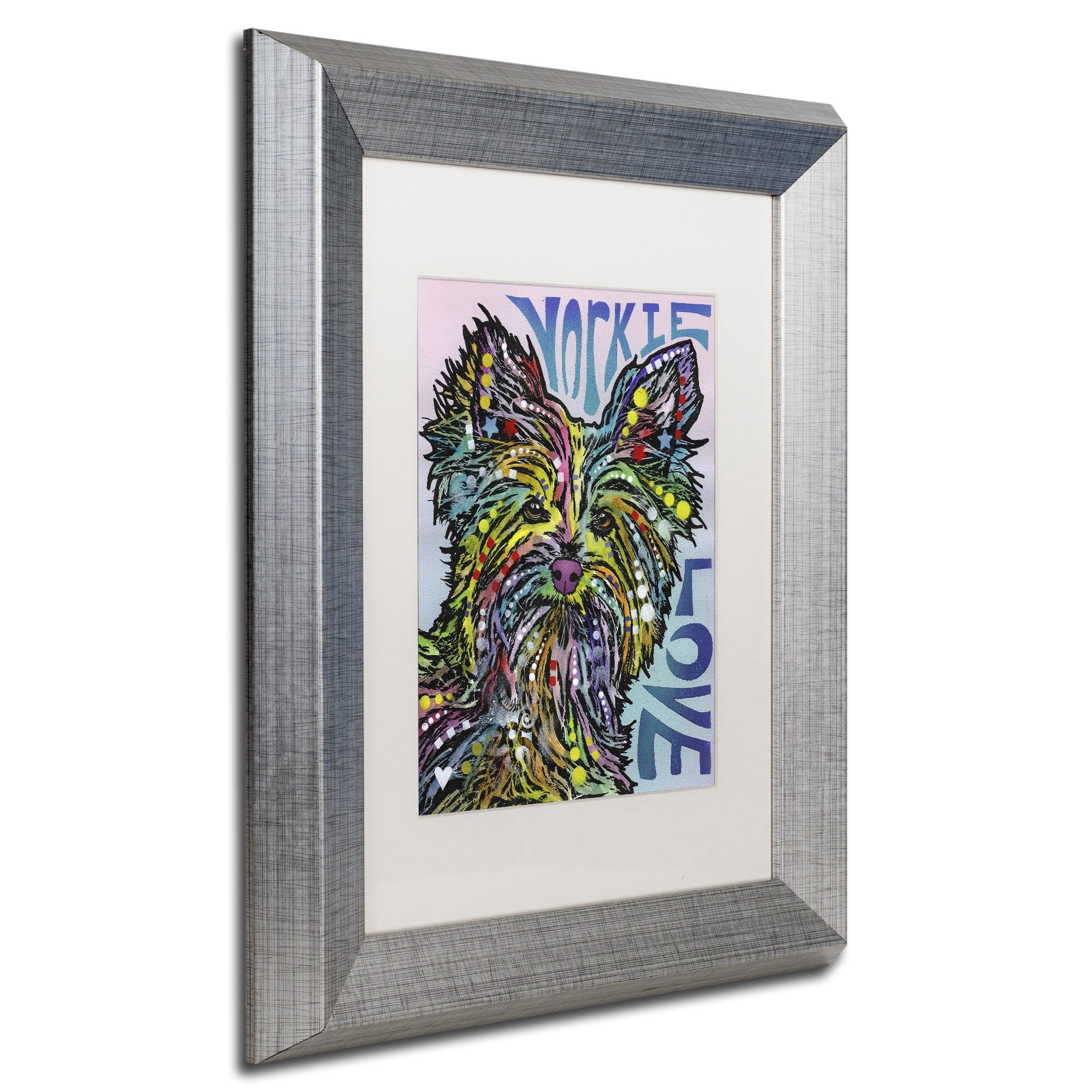 Trademark Fine Art 'Yorkie Luv' Canvas Art by Dean Russo, White Matte, Silver Frame