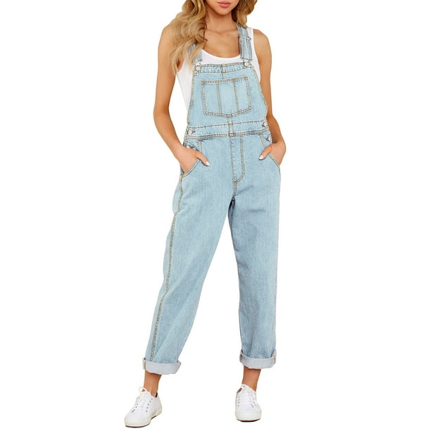 LookbookStore Blue Jeans Overalls for Women Casual Adjustable Straps ...
