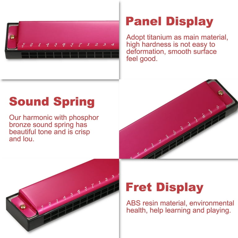 harmonicas for adults Harmonica 24 Hole Polyphonic C Tuned Adult  Harmonica Beginner Entry Student Musical Instrument (Color : Crimson) :  Musical Instruments