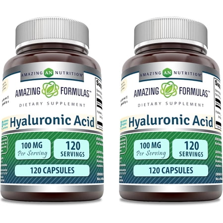 Amazing Formulas Hyaluronic Acid 100mg Per Serving 120 Capsules Supplement | Non GMO | Gluten Free | Made in USA |Pack of 2