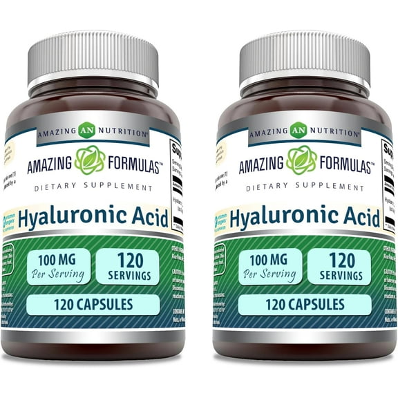 Amazing Formulas Hyaluronic Acid 100mg Per Serving 120 Capsules Supplement | Non GMO | Gluten Free | Made in USA |Pack of 2