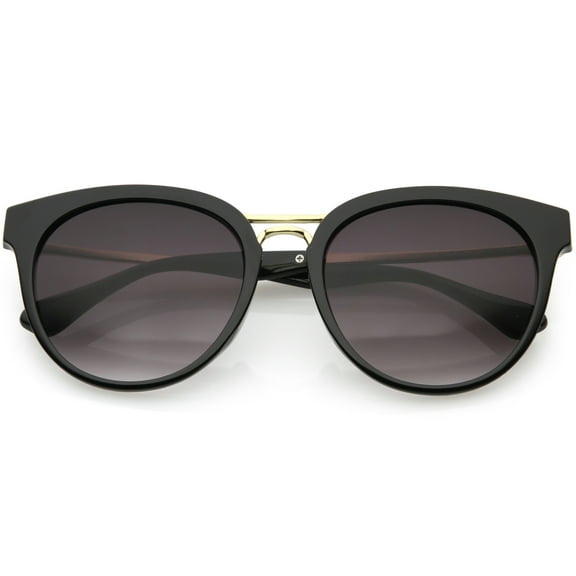 Women's Horn Rimmed Round Cat Eye Sunglasses Double Nose Bridge Round Lens 57mm (Black / Lavender)