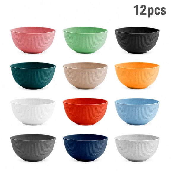 12 Pack Unbreakable Wheat Straw Bowls, 24oz Lightweight Soup Bowls, Microwave & Dishwasher Safe, Multi-Color Dinnerware Set for Ramen, Salad
