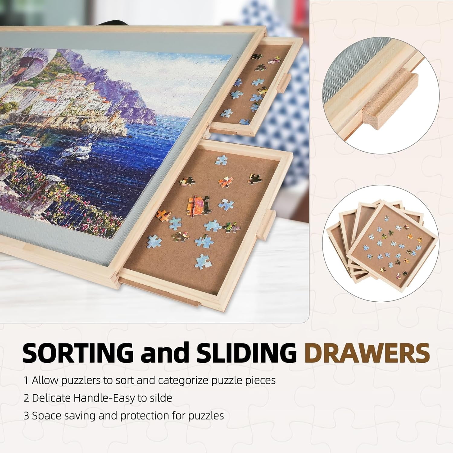 2000 Pieces 2-in-1 Tilting & Rotating Puzzle Board for Adults Gifts, Wooden Jigsaw Puzzle Table with 4 Drawers, 28.5" x 40.1" Portable Board with Lazy Susan and Cover