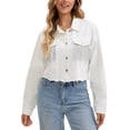 thumbnail image 2 of CHAQUETA DE JEAN CORTA PARA MUJER INSPIRADA CHIC CON MANGAS LARGAS, HEM FRUNCIDO Y DETALLES DE BORLAS EN DENIM M BLANCO, 2 of 6