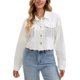 thumbnail image 2 of Chaqueta de mezclilla con flecos de manga larga y dobladillo deshilachado para mujer INSPIRE CHIC, corta, talla 2XL, blanca, 2 of 6