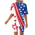 thumbnail image 6 of SOOMLON 4th of July Outfits for Women Plus Size V Neck Short Sleeve T Shirt Leggings Shorts 2 Piece Matching Outfit, 6 of 6