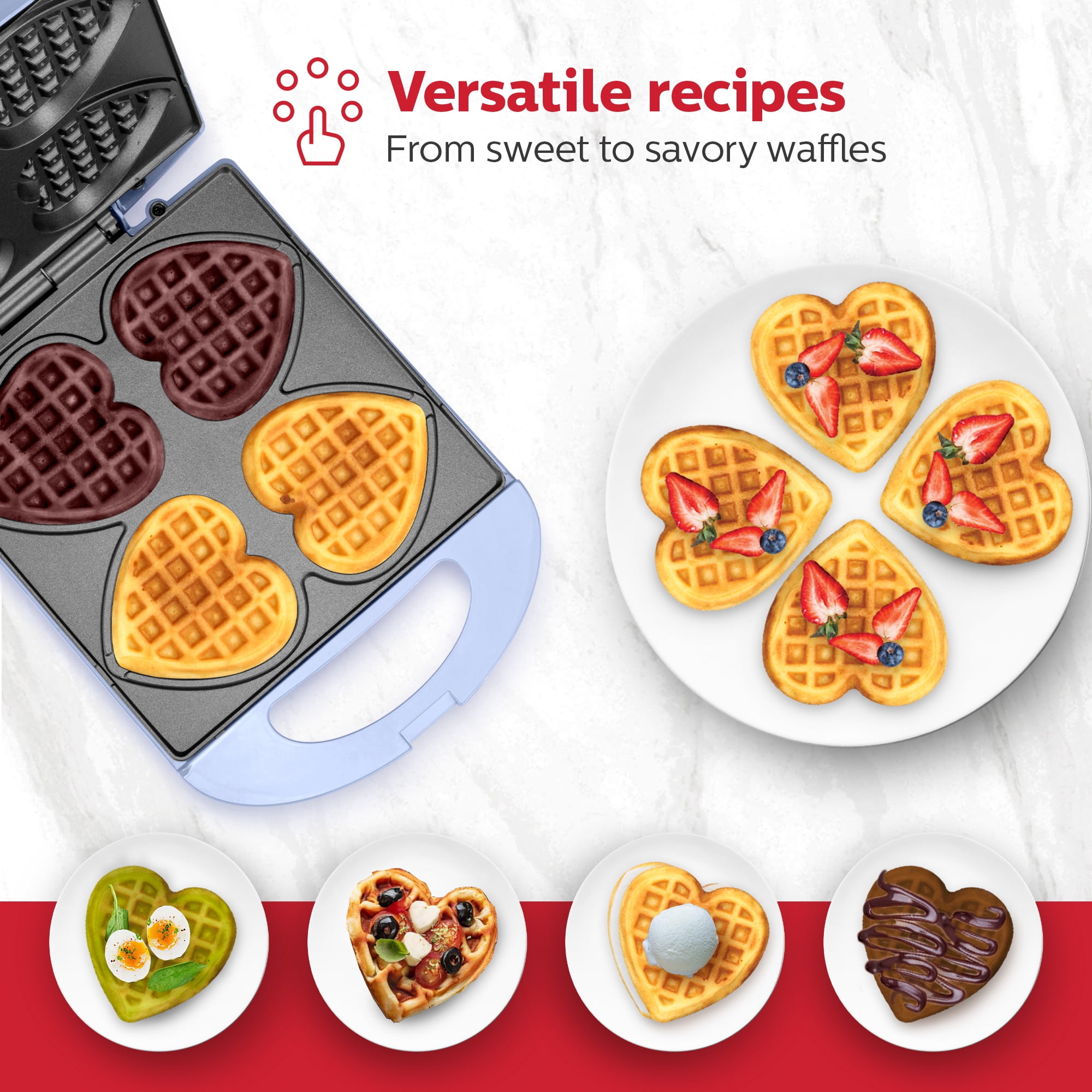 Holstein Housewares 4-Section Heart-Waffle Electric Belgian Waffle Maker, Lavender