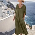 thumbnail image 1 of Ndbuld Robe d'Été Bohème pour Filles Robe de Soleil Mode Décontractée pour Femmes Col en V Couleur Unie Manches 3/4 avec Poches Robe Longue Liquidation à Moins de 5$, 1 of 6