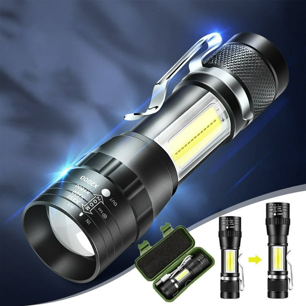 Linterna LED 1000 lúmenes | Linterna de mano recargable con zoom - 3 modos de luz (luz estroboscópica alta, baja) | Resistente al agua IPX6 | Carga USB | Batería de 1200 mAh | Portátil para acampar