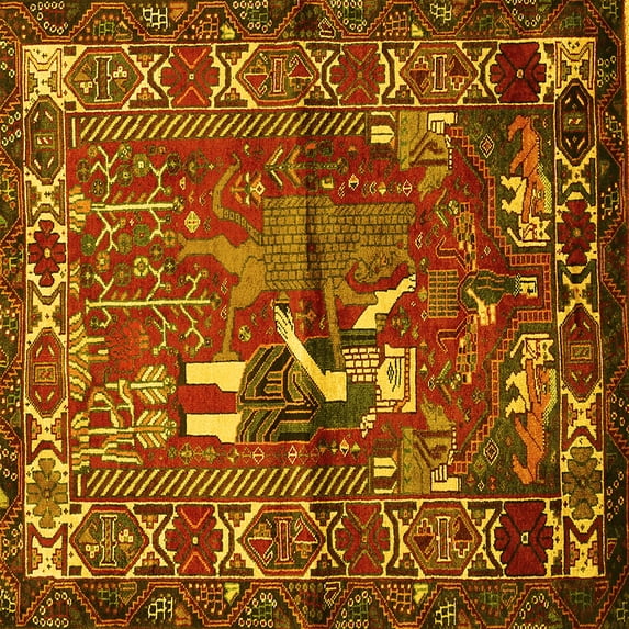 Ahgly Company Machine Washable Indoor Square Animal Yellow Traditional Area Rugs, 8' Square