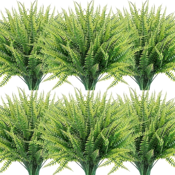 Coolmade 12 Bundles Artificial with 7 Flexible Stems,14" Boston Fern Greenery Outdoor UV Resistant No Fade (Green)