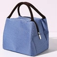 thumbnail image 2 of Black Lunch Bag, Lunch Bag Black, Insulated Tote, Lunch Tote, 23*15*16cm, Striped Oxford Cloth, Zipper, Double Handles, Picnic, School, 2 of 4